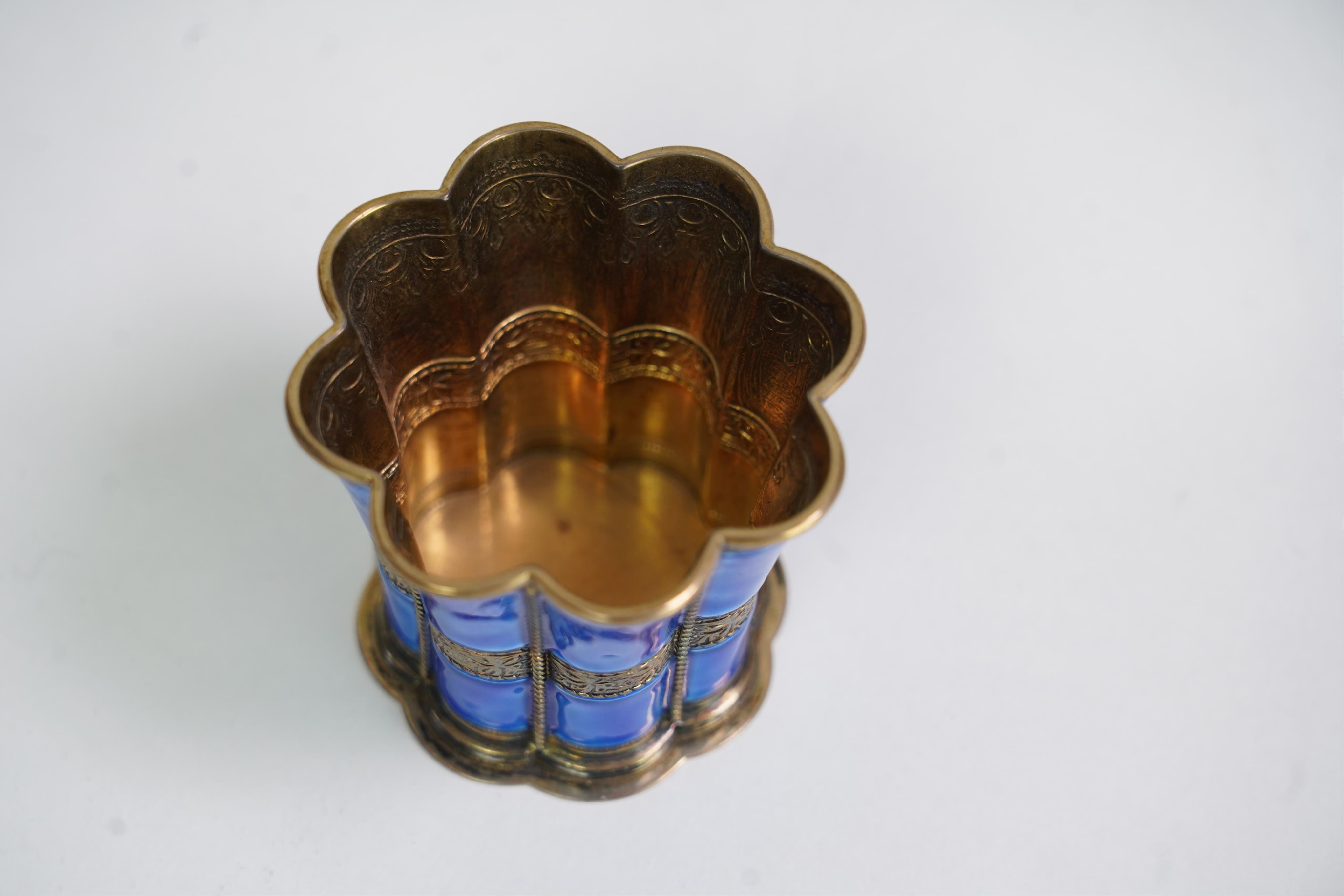 A mid 20th century Danish Anton Michelsen sterling and blue enamel beaker